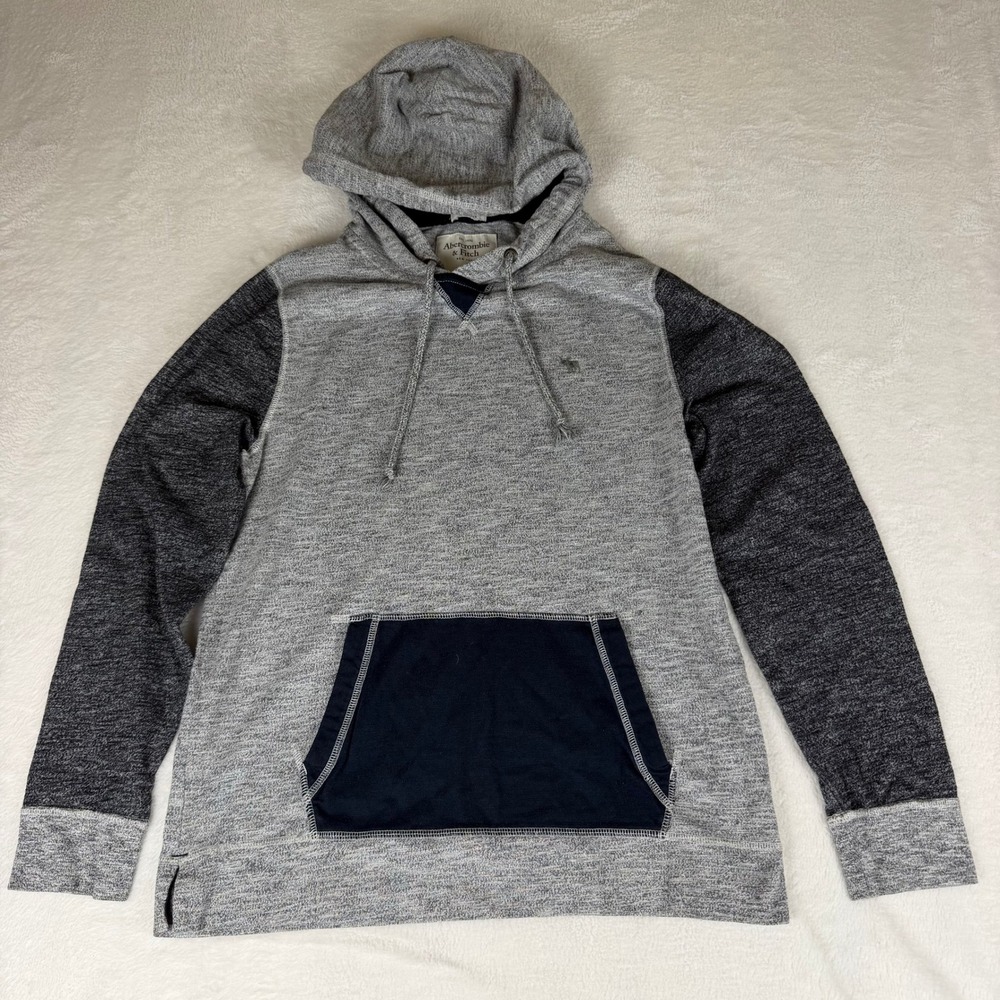Abercrombie & Fitch Mens Small Muscle Fit Hoodie Grey Colorblock Pullover
